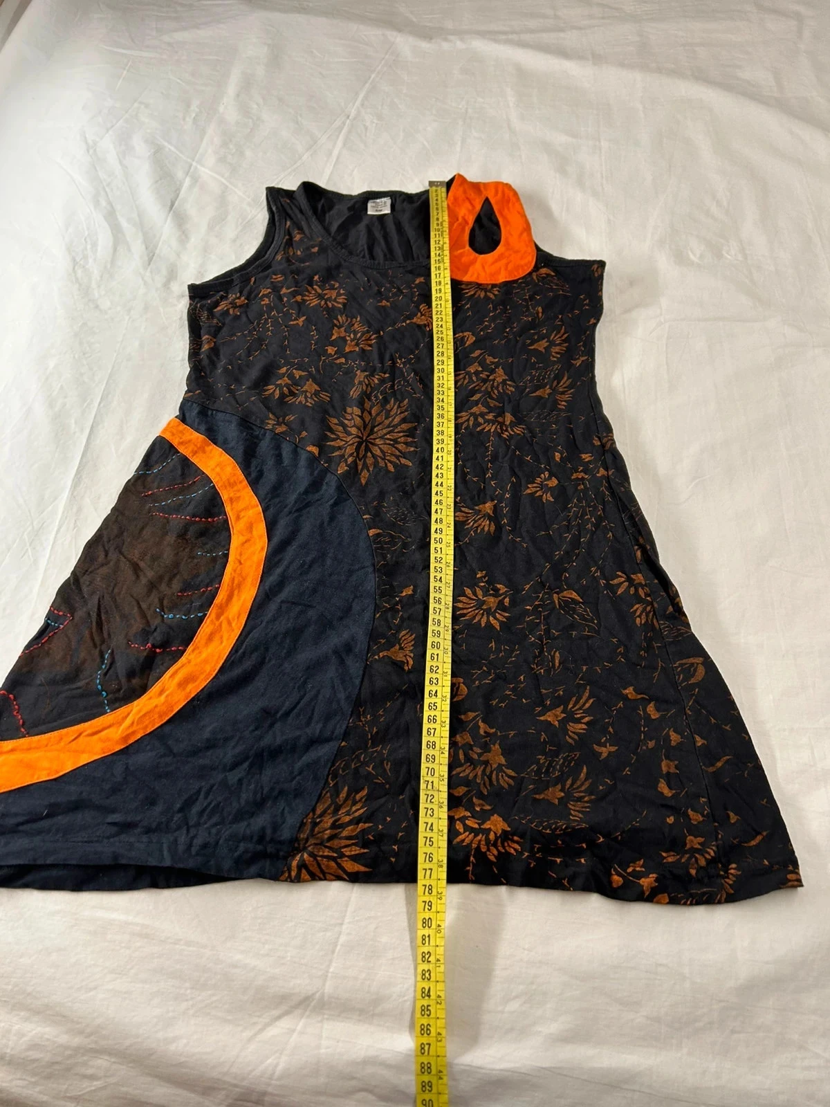Vintage black and orange patterned dress size s/m made in Nepal 100% Cotton – photo 7